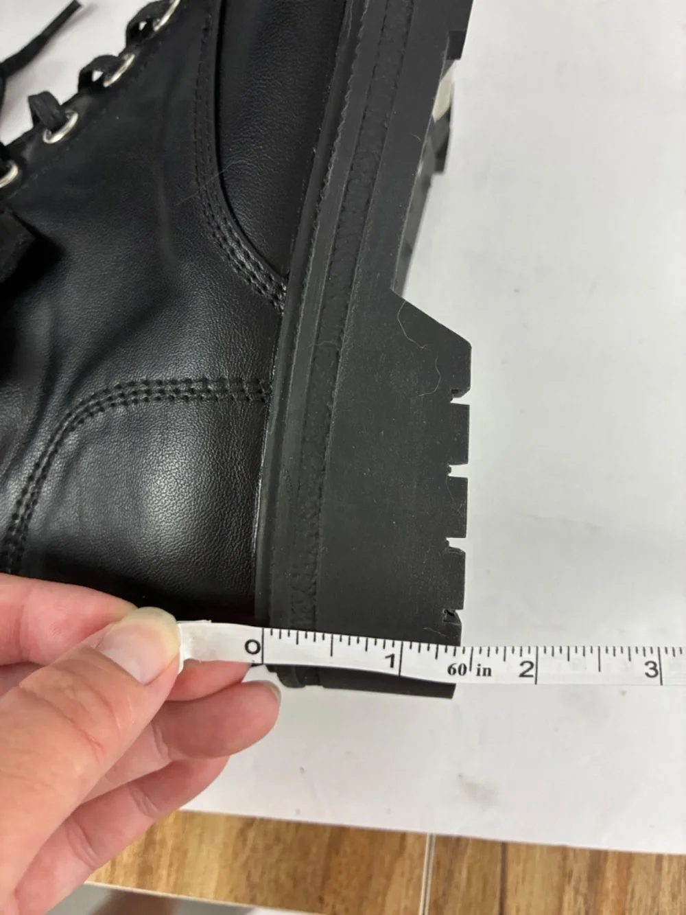 Bat Wing Combat Boots NEW 3.5 Black Lace-Up Lug Sole Ankle Smooth Vegan Leather